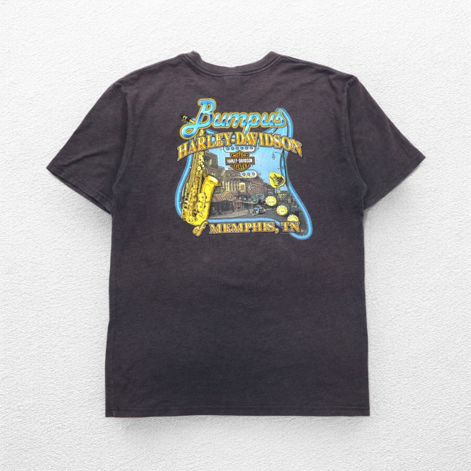 HARLEY DAVIDSON, maglietta made in USA con stampa su entrambi i lati, XL, grigia, cotone, poliestere, MENPHIS