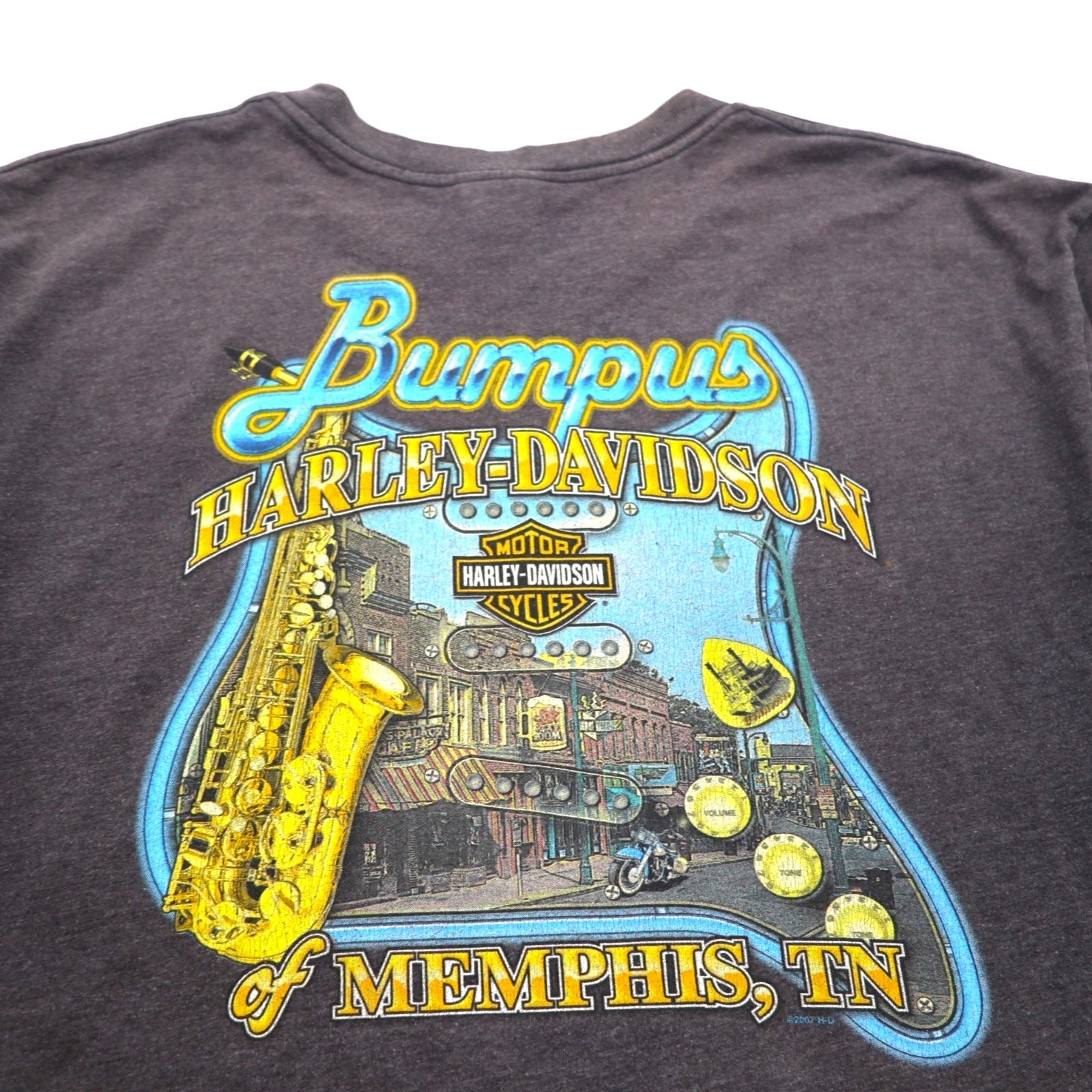HARLEY DAVIDSON, maglietta made in USA con stampa su entrambi i lati, XL, grigia, cotone, poliestere, MENPHIS
