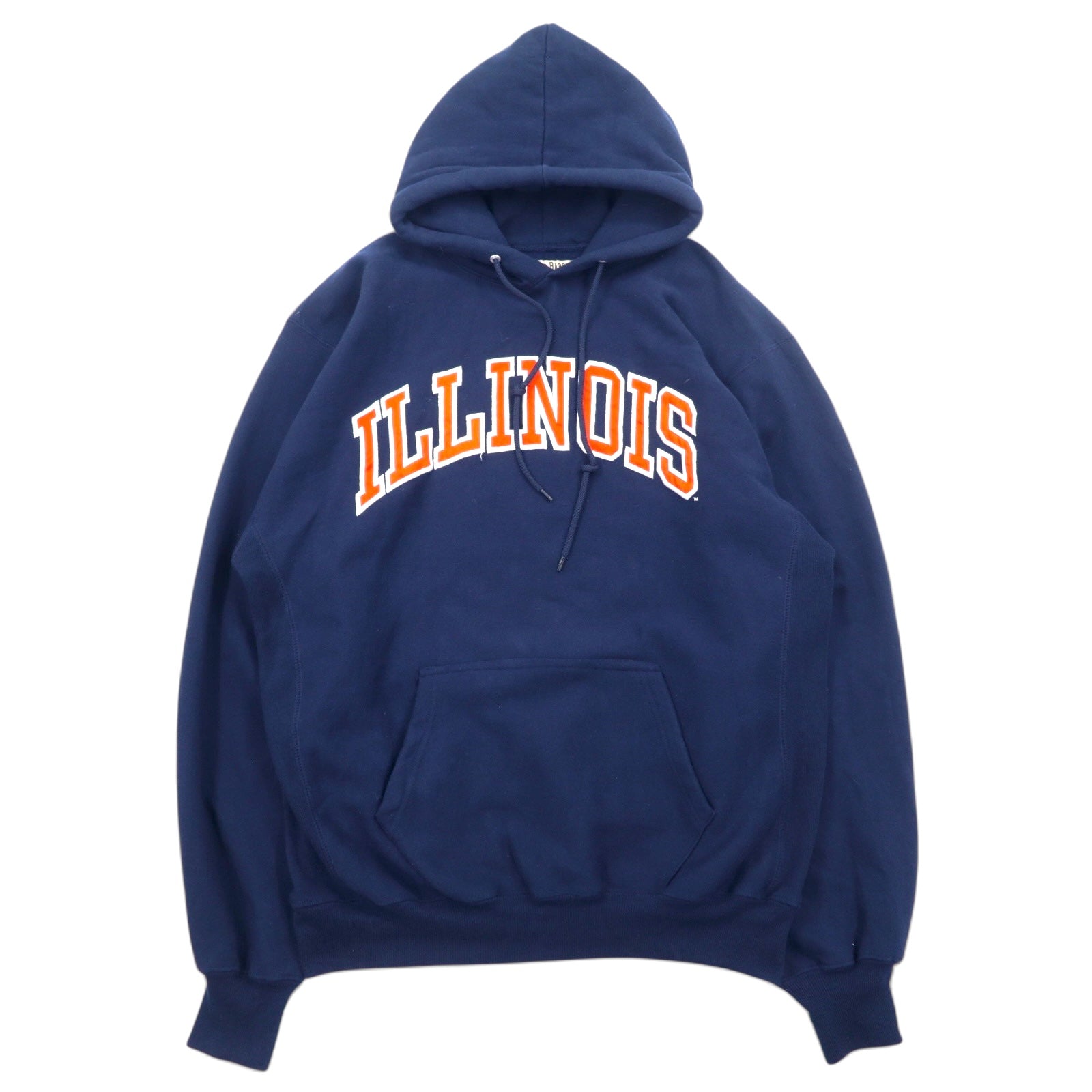Felpa con cappuccio pullover STEVE AND BARRY'S Reverse Weave anni '90, taglia L, blu navy, poliestere, motivo college ILLINOIS con logo ad arco, taglia oversize