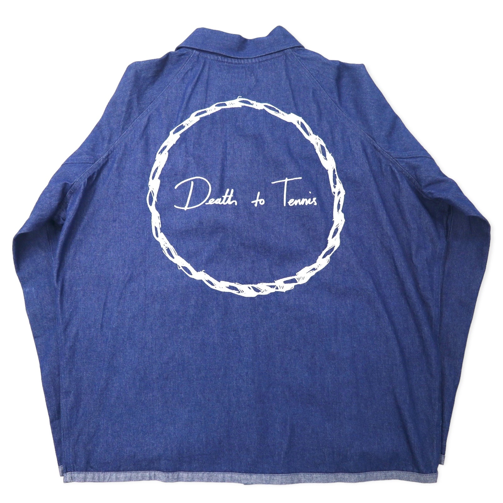 Giacca blouson Death to Tennis in denim con zip, taglia L, colore blu, cotone, logo ricamato sul retro, made in Japan