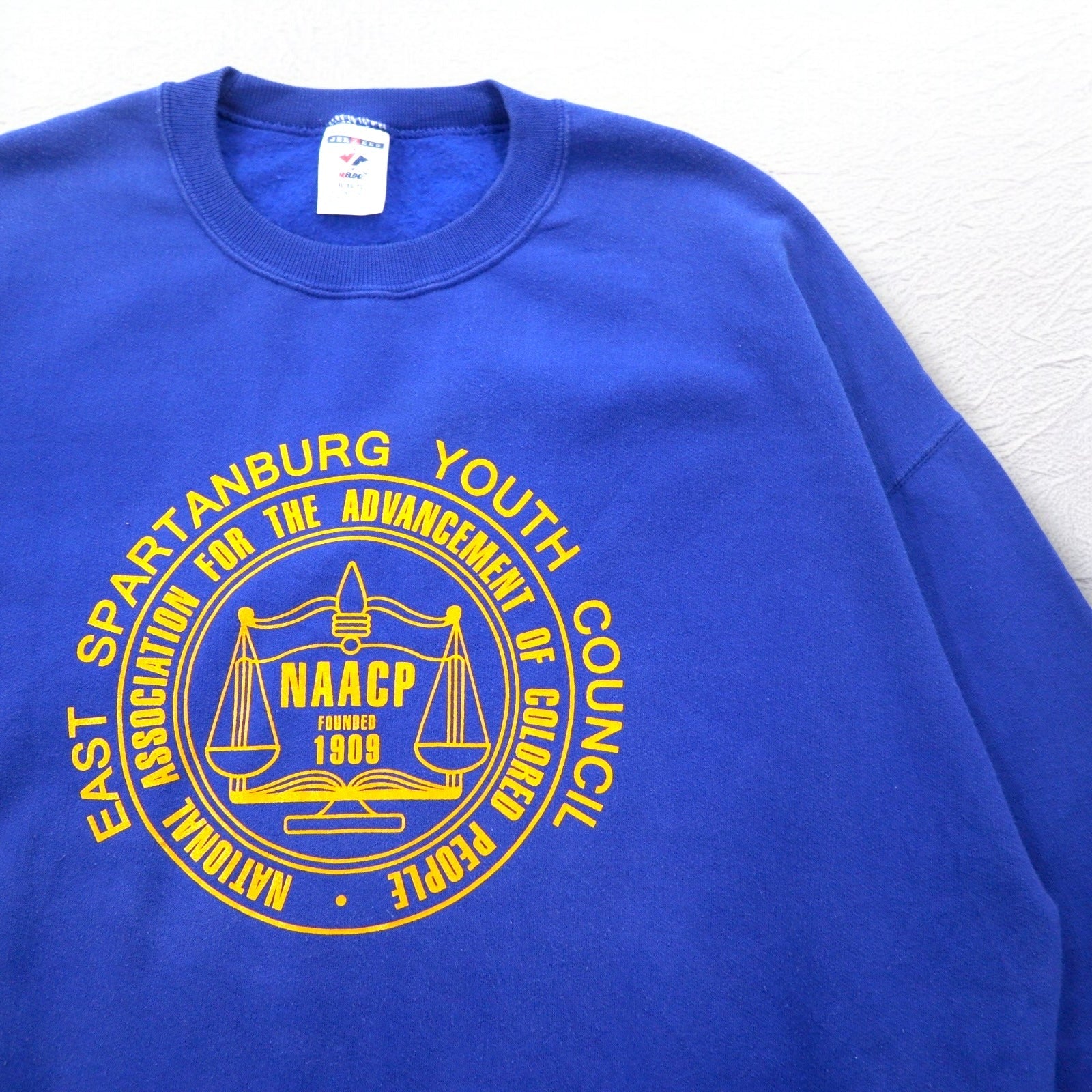Felpa stampata JERZEES XL blu cotone interno felpato NAACP Made in Mexico