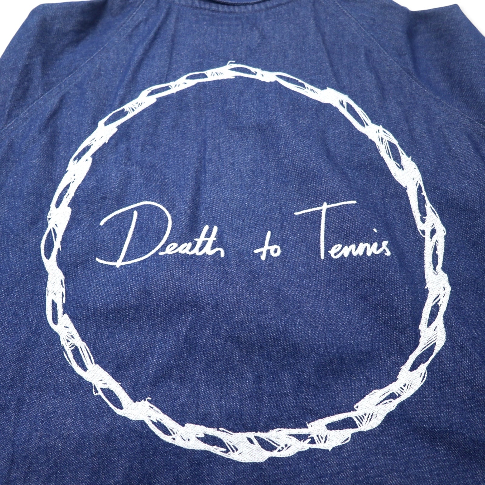 Giacca blouson Death to Tennis in denim con zip, taglia L, colore blu, cotone, logo ricamato sul retro, made in Japan