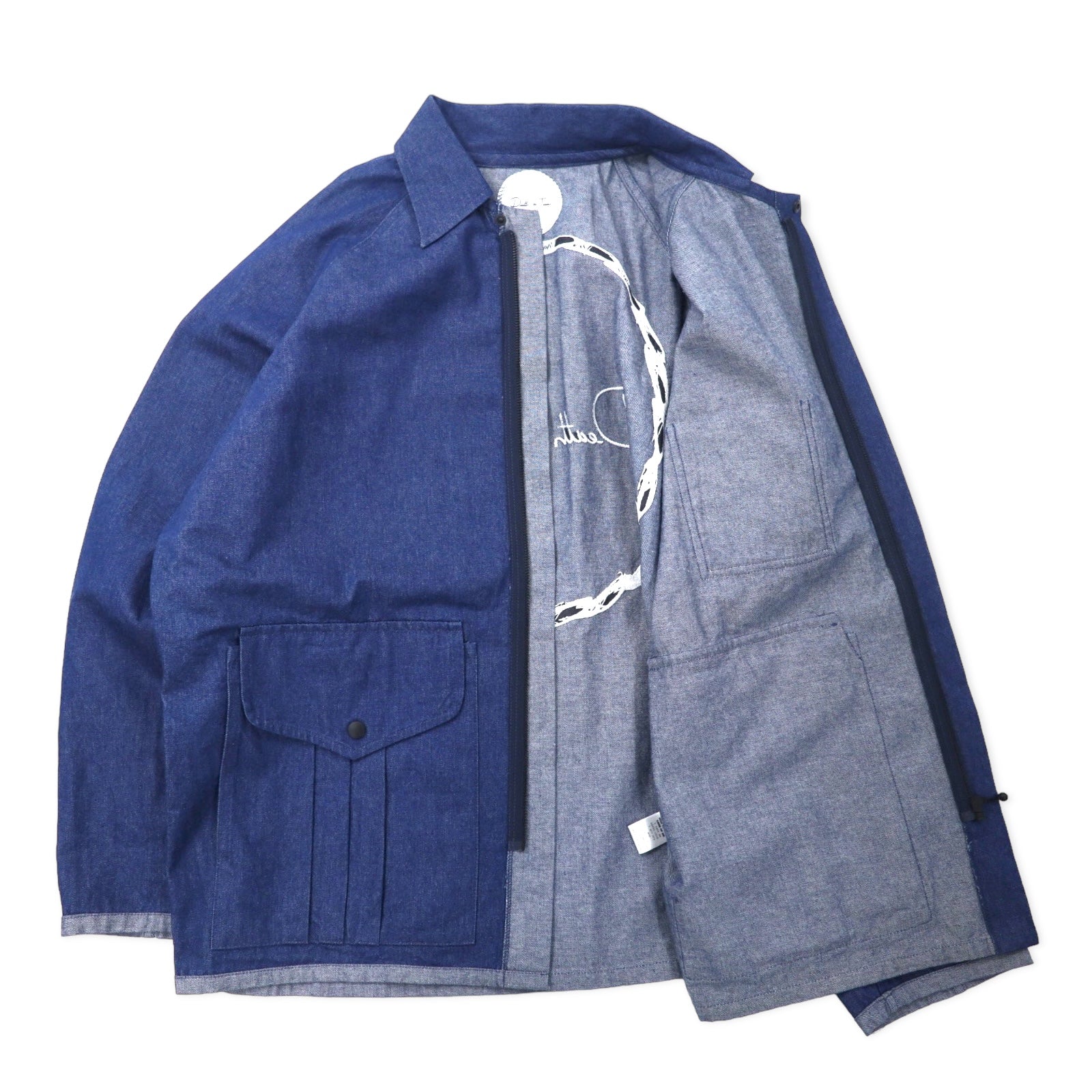 Giacca blouson Death to Tennis in denim con zip, taglia L, colore blu, cotone, logo ricamato sul retro, made in Japan