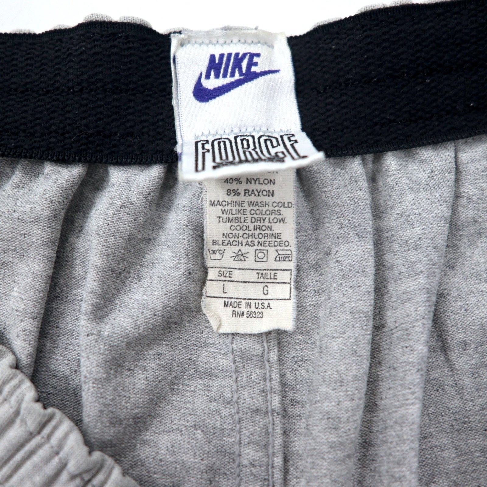 NIKE USA anni '90 etichetta argento FORCE pantaloncini da allenamento L grigio cotone logo Swoosh ricamato