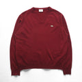 LACOSTE Vネック ニット セーター L ボルドー ワンポイントロゴ