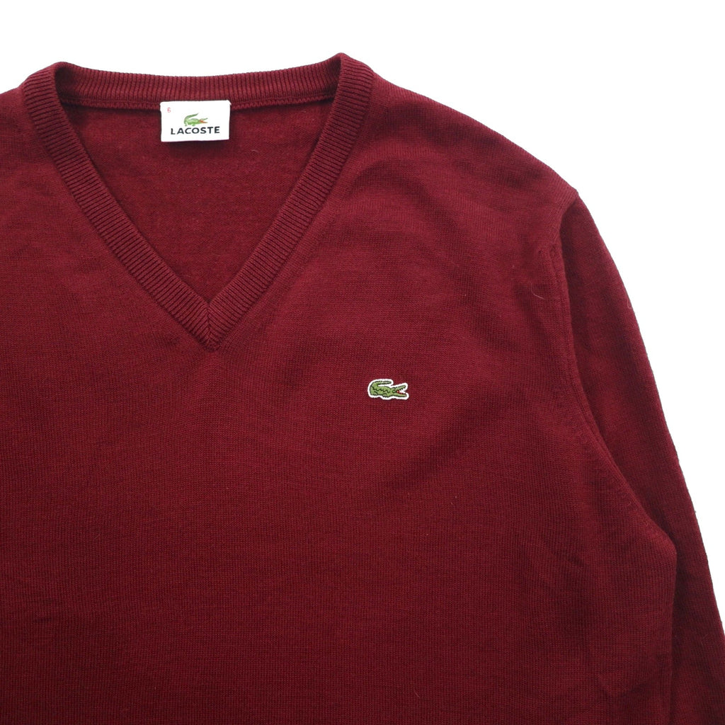LACOSTE Vネック ニット セーター L ボルドー ワンポイントロゴ