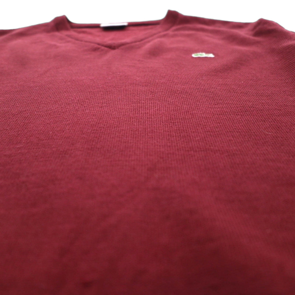 LACOSTE Vネック ニット セーター L ボルドー ワンポイントロゴ
