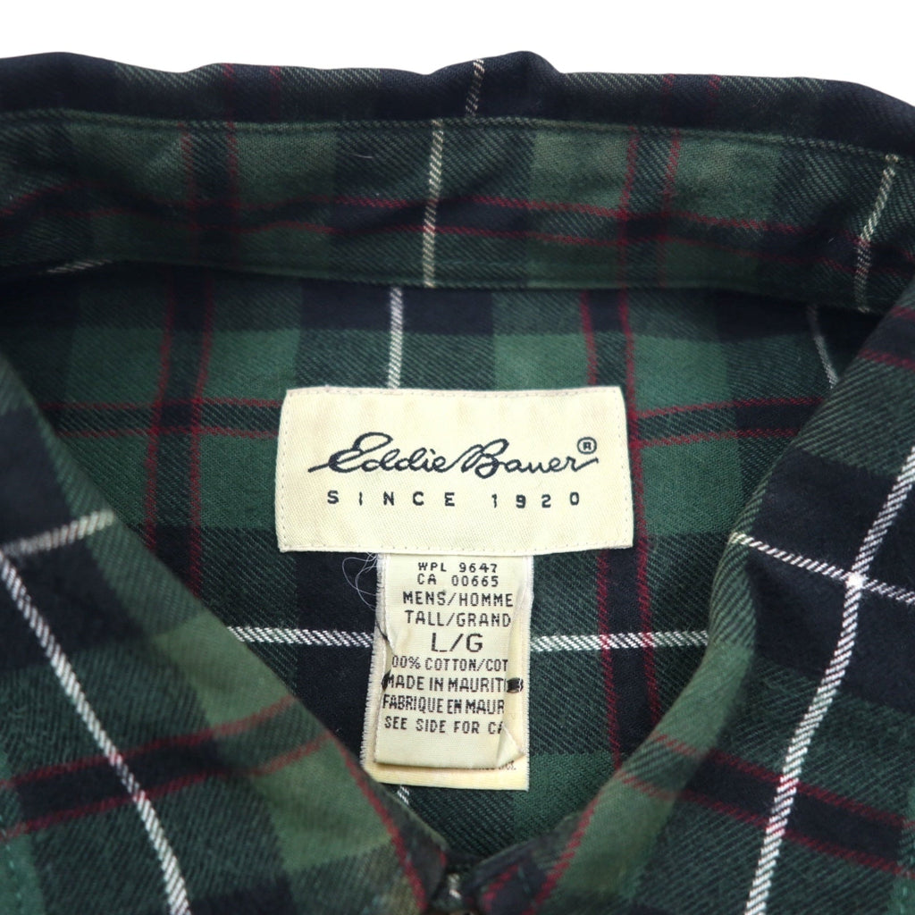 Eddie Bauer 90年代 ビッグサイズ ボタンダウン フランネルシャツ L グリーン コットン チェック