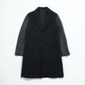 monkey time ( UNITED ARROWS ) 袖レザー 切り替え チェスターコート M ブラック ウール 1286-199-0379 ラムレザー