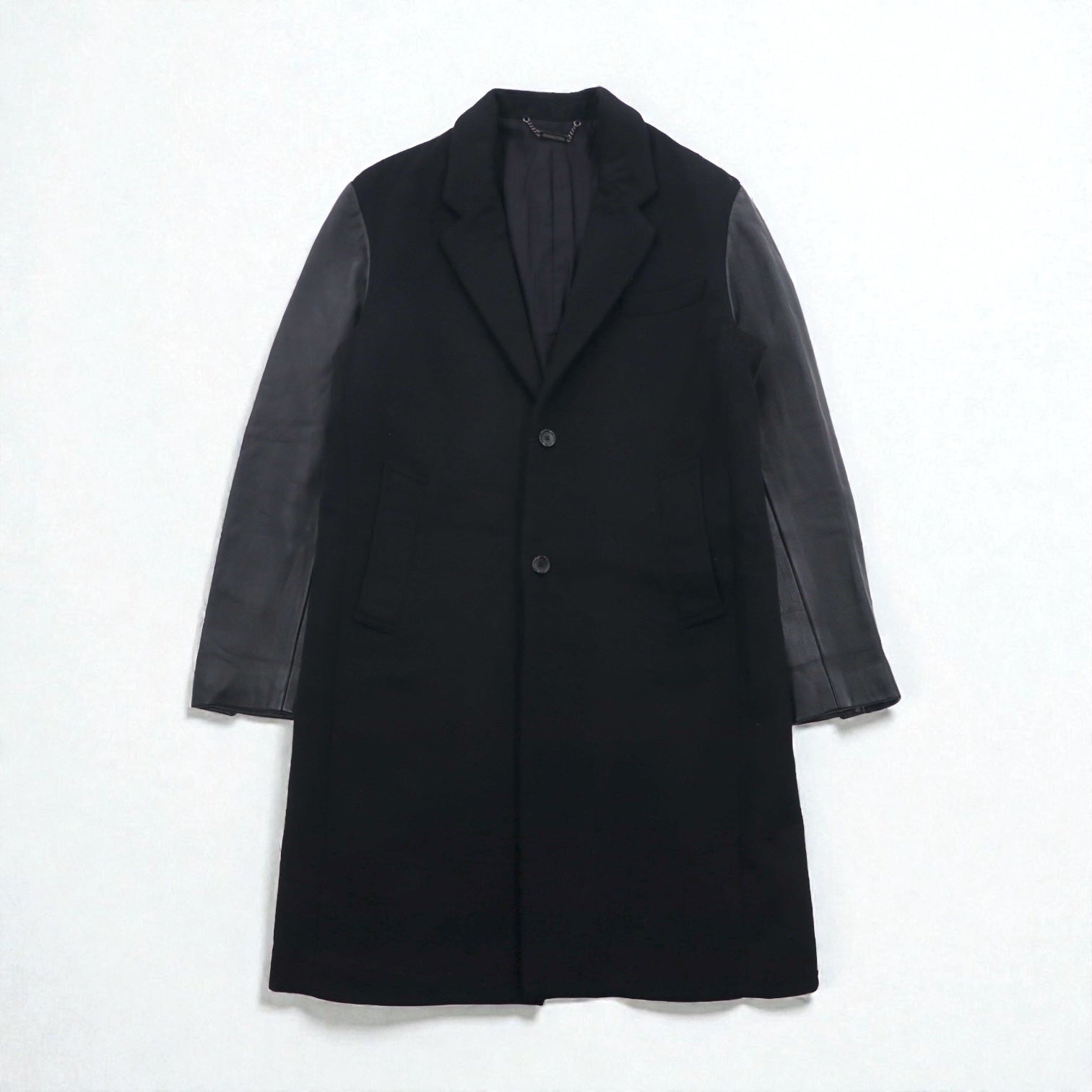monkey time ( UNITED ARROWS ) 袖レザー 切り替え チェスターコート M ブラック ウール 1286-199-0379 ラムレザー