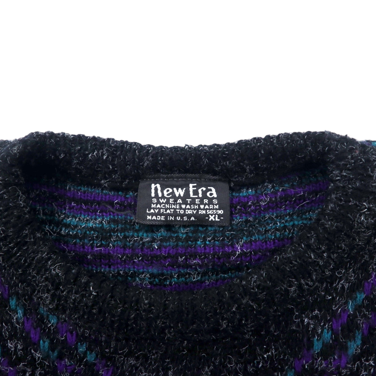 New Era MAGLIONI Made in USA Anni '90 Maglione a pelo lungo XL Nero Fantasia all-over in acrilico