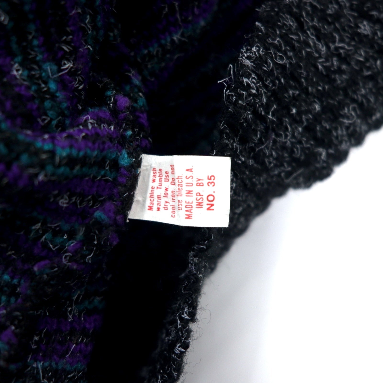New Era MAGLIONI Made in USA Anni '90 Maglione a pelo lungo XL Nero Fantasia all-over in acrilico