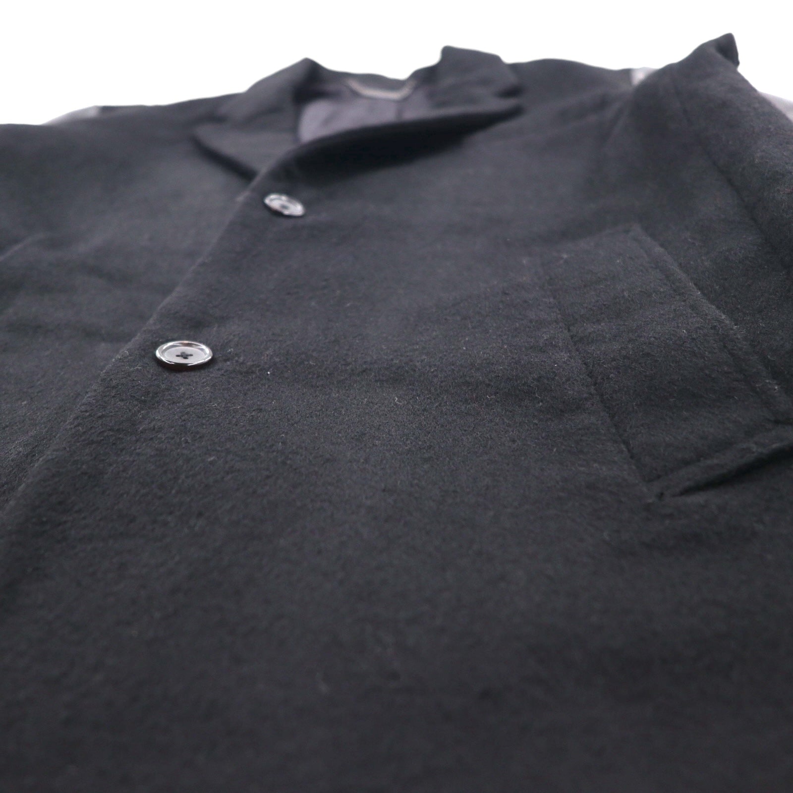 monkey time ( UNITED ARROWS ) 袖レザー 切り替え チェスターコート M ブラック ウール 1286-199-0379 ラムレザー