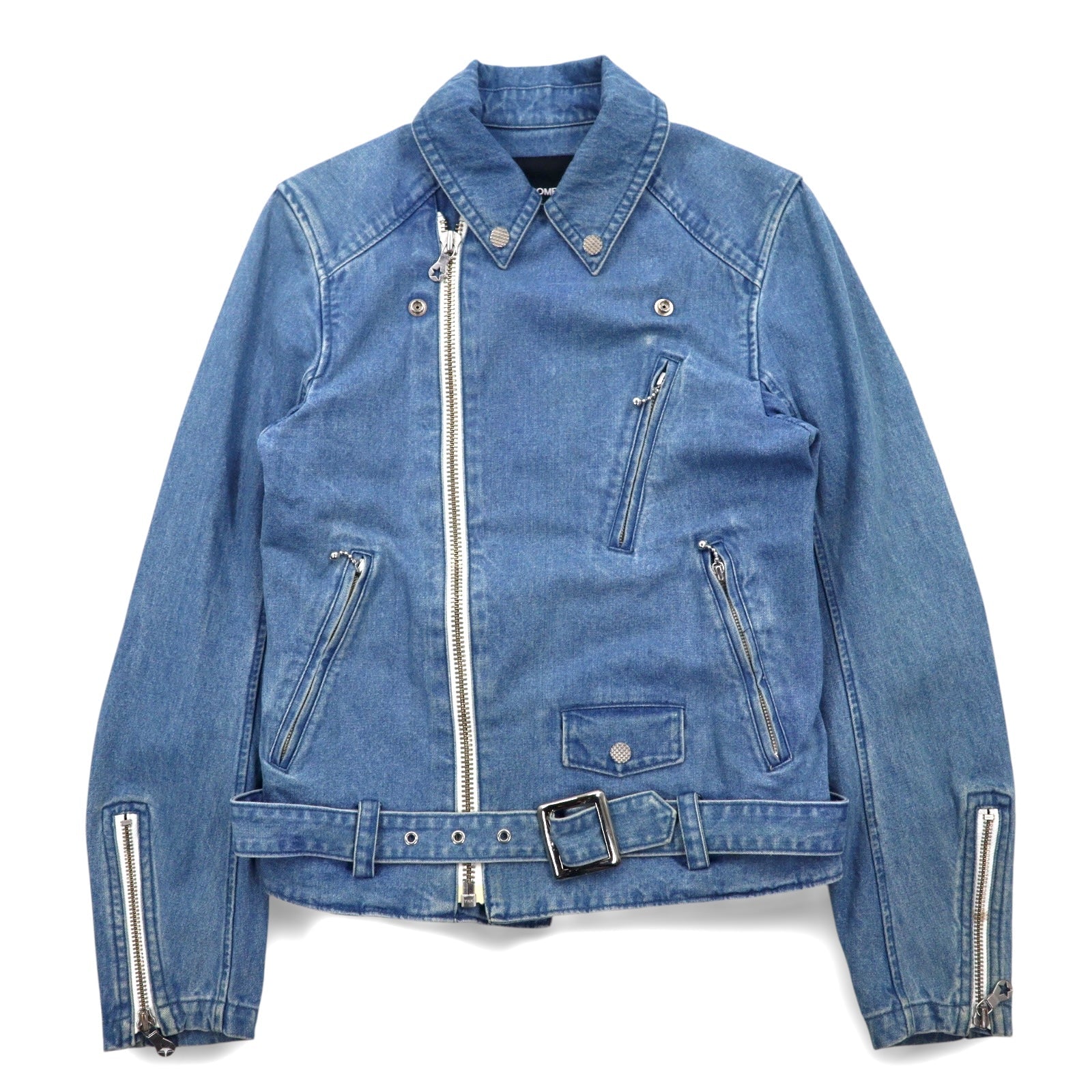 PHENOMENON Giacca in denim doppio petto stile motociclista taglia M, indaco blu, cotone JKT-235 Made in Japan