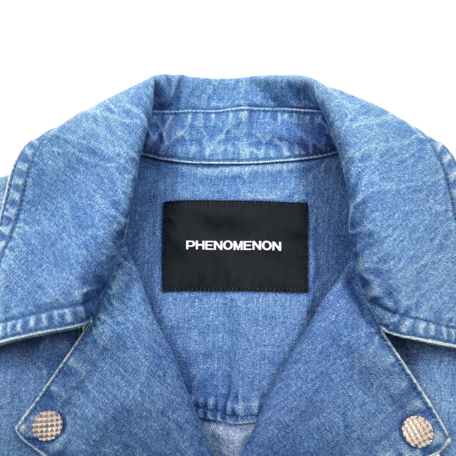PHENOMENON Giacca in denim doppio petto stile motociclista taglia M, indaco blu, cotone JKT-235 Made in Japan