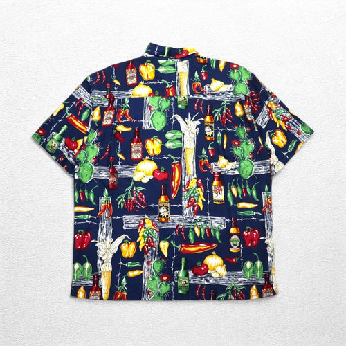 Big Dogs anni '90 camicia hawaiana XL blu navy motivo all-over in rayon