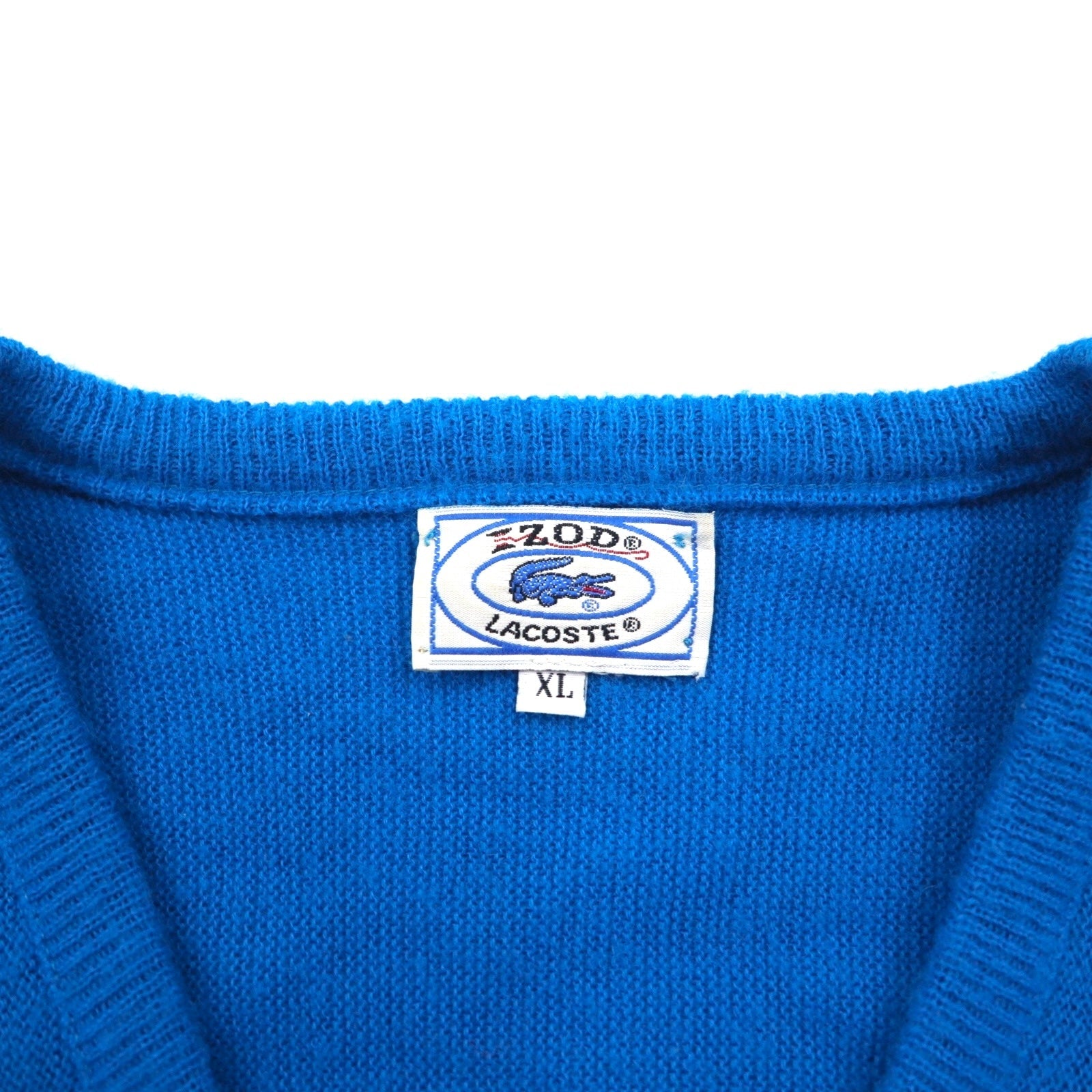 LACOSTE 70年代 ヴィンテージ Vネック アクリルニット セーター XL ブルー 糸巻タグ