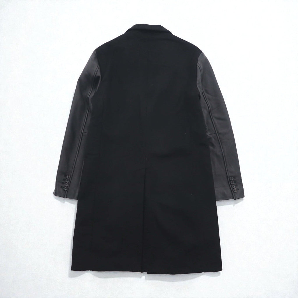 monkey time ( UNITED ARROWS ) 袖レザー 切り替え チェスターコート M ブラック ウール 1286-199-0379 ラムレザー