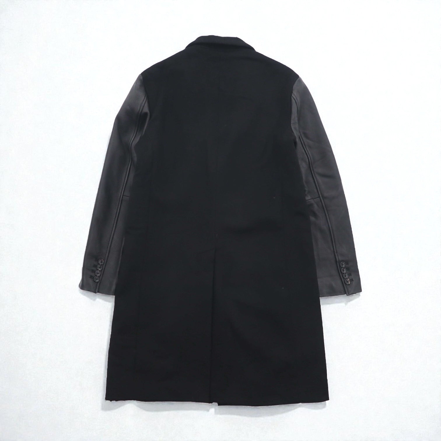 monkey time ( UNITED ARROWS ) 袖レザー 切り替え チェスターコート M ブラック ウール 1286-199-0379 ラムレザー