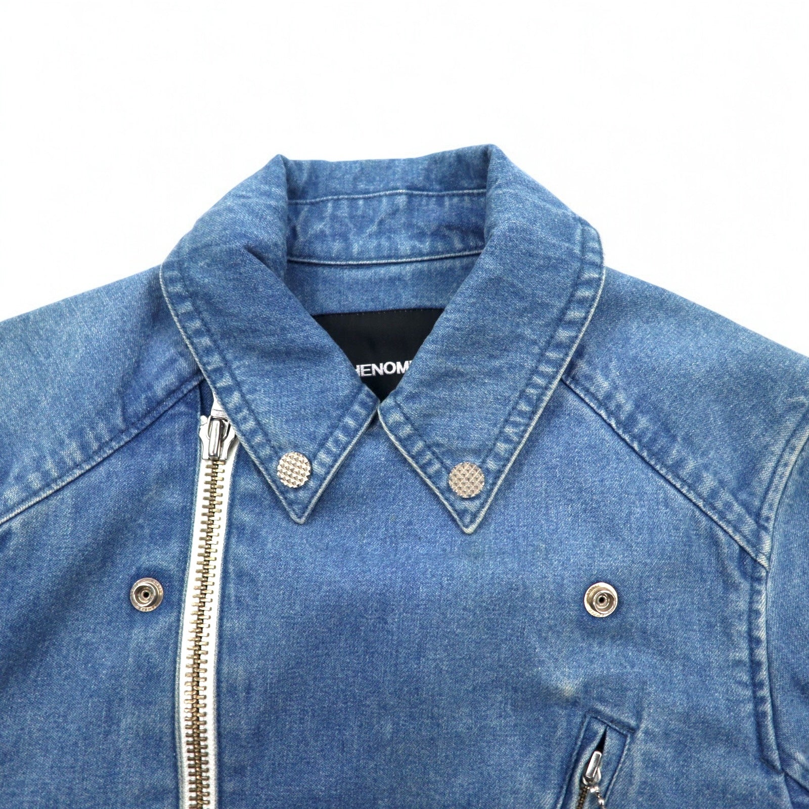 PHENOMENON Giacca in denim doppio petto stile motociclista taglia M, indaco blu, cotone JKT-235 Made in Japan