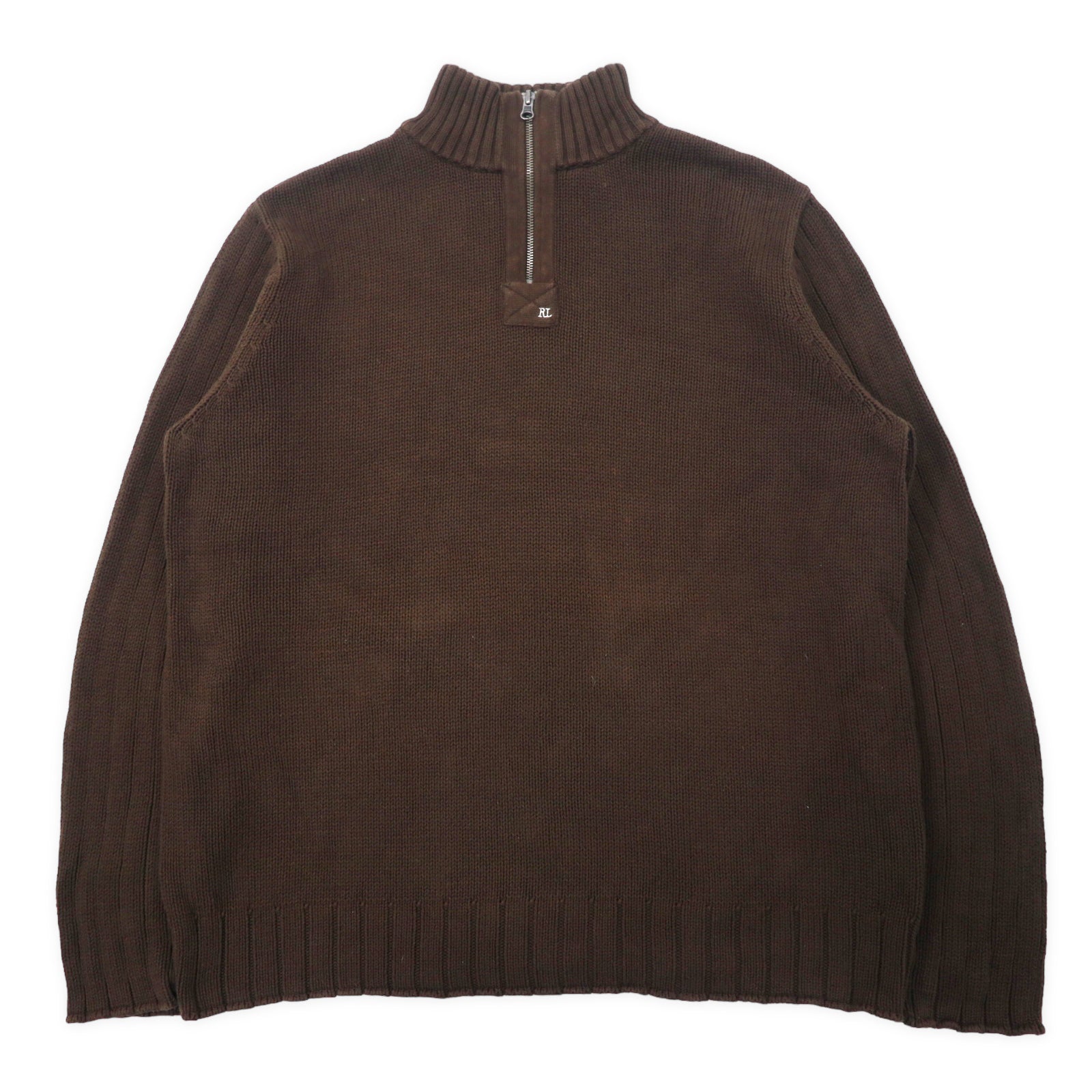 POLO JEANS COMPANY RALPH LAUREN Maglione in maglia a mezza zip XXL Marrone Cotone Cerniera IDEAL Oversize