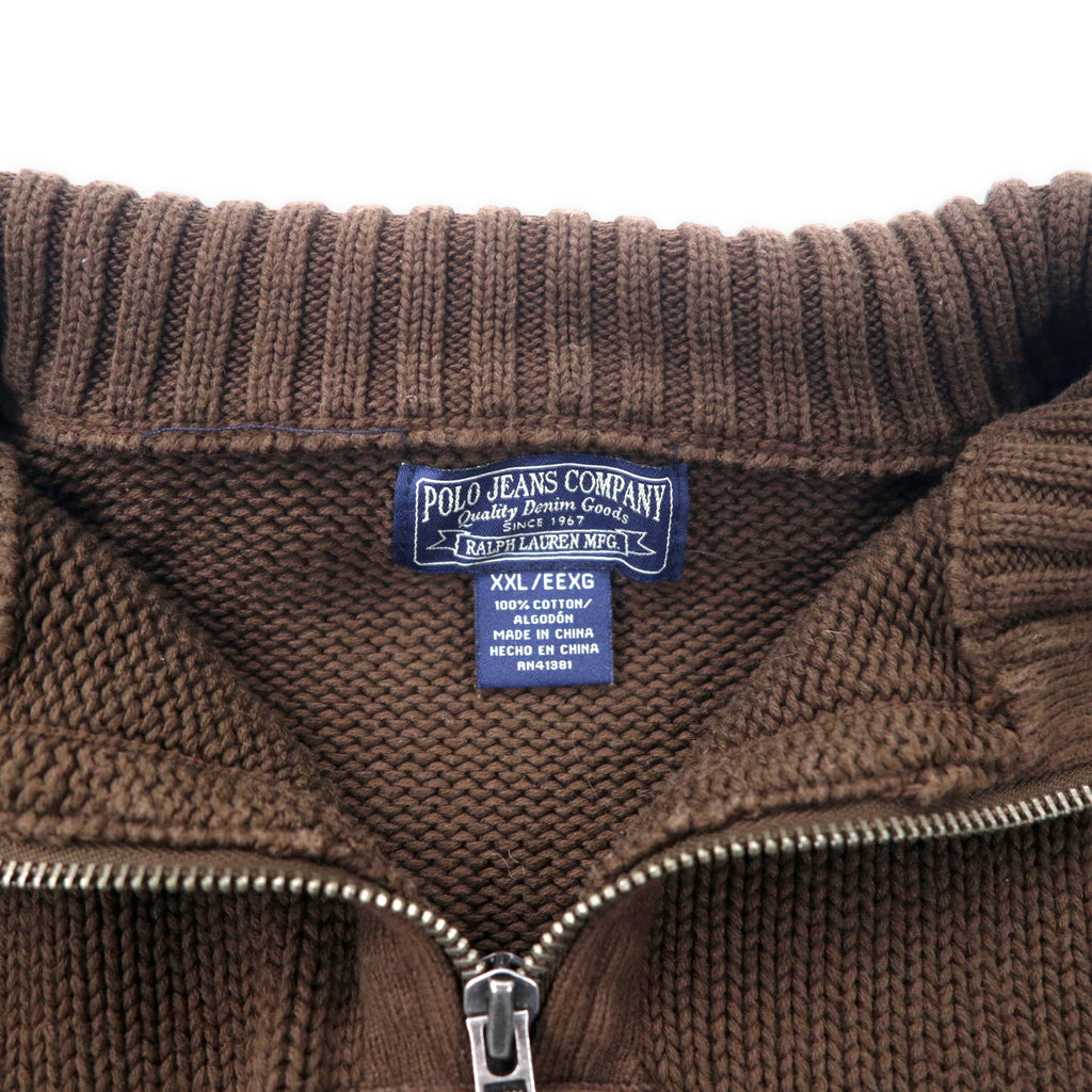 POLO JEANS COMPANY RALPH LAUREN Maglione in maglia a mezza zip XXL Marrone Cotone Cerniera IDEAL Oversize