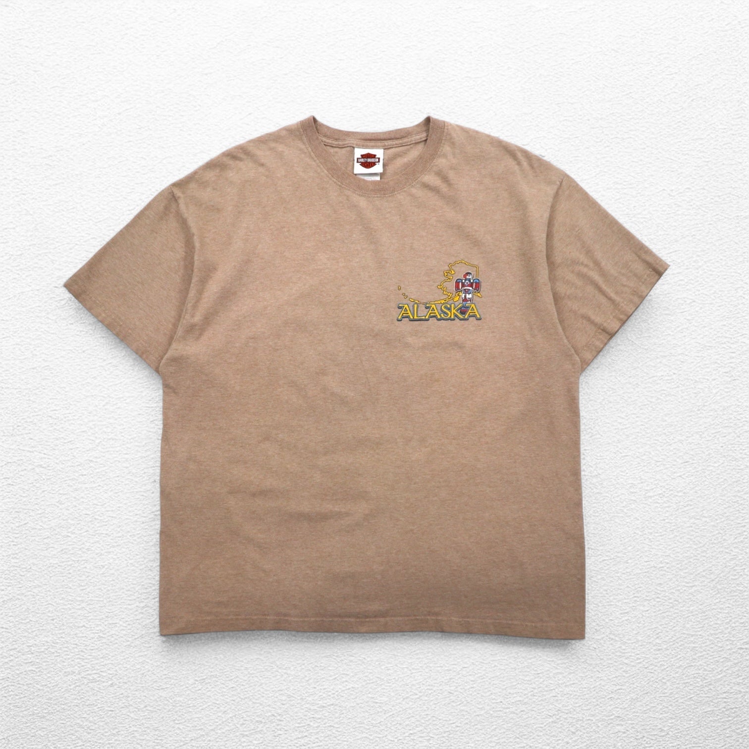 HARLEY DAVIDSON T-shirt stampata Hanes BEEFY-T made in USA XL cotone beige ALASKA
