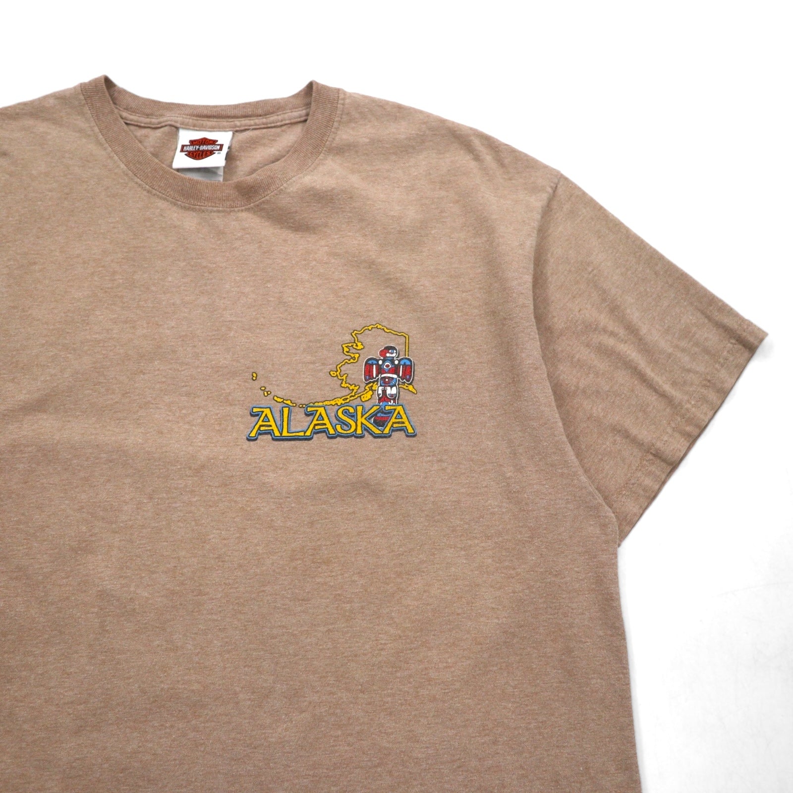 HARLEY DAVIDSON T-shirt stampata Hanes BEEFY-T made in USA XL cotone beige ALASKA