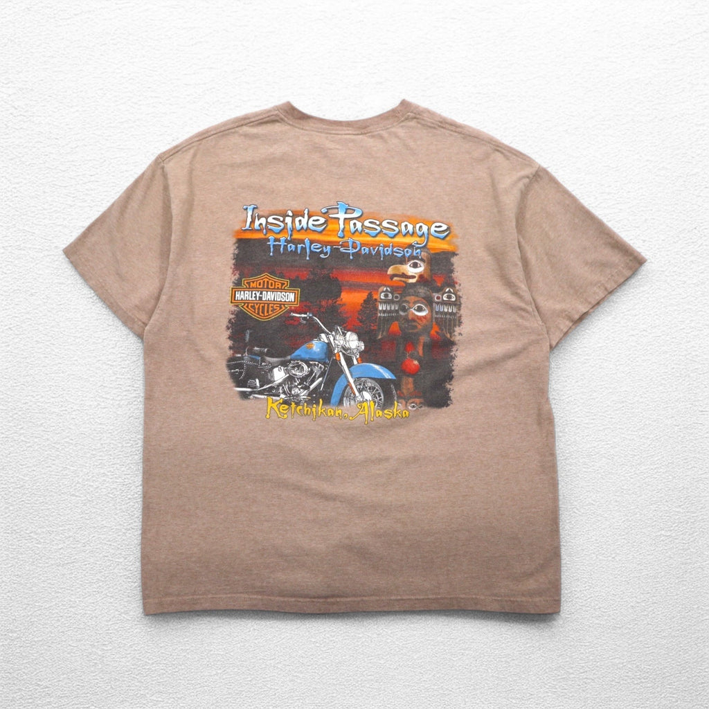 HARLEY DAVIDSON T-shirt stampata Hanes BEEFY-T made in USA XL cotone beige ALASKA