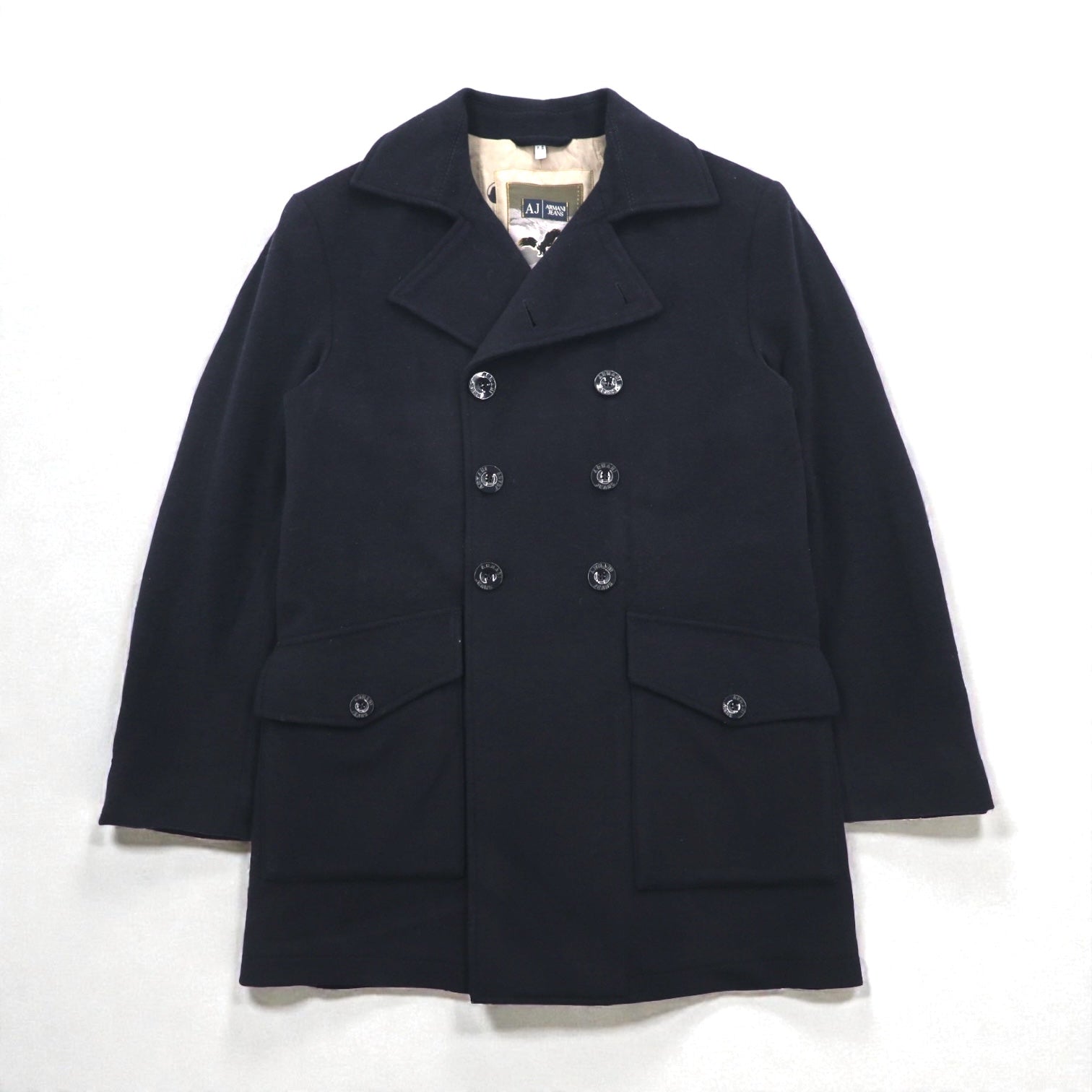 ARMANI JEANS ダブルブレスト ピーコート S ネイビー ウール 30周年記念
