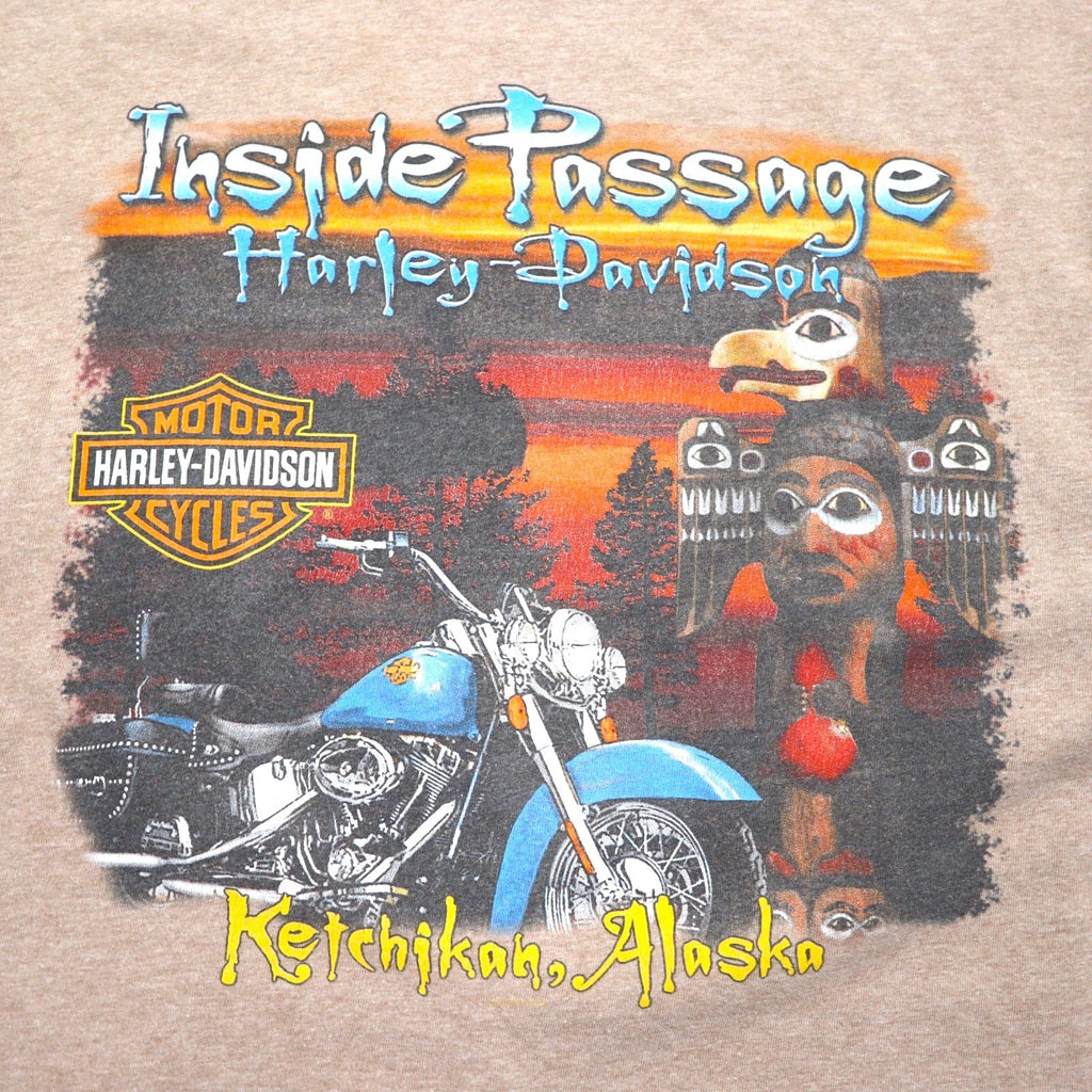 HARLEY DAVIDSON T-shirt stampata Hanes BEEFY-T made in USA XL cotone beige ALASKA