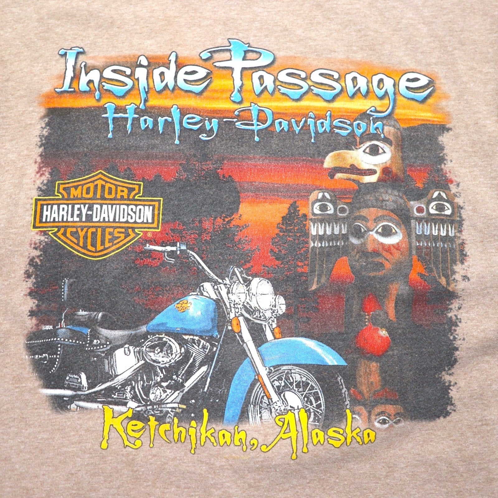 HARLEY DAVIDSON T-shirt stampata Hanes BEEFY-T made in USA XL cotone beige ALASKA