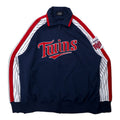 Giacca sportiva anni '90 Stitches, taglia XL, in poliestere blu navy, con bande laterali, MLB Baseball Twins, oversize.