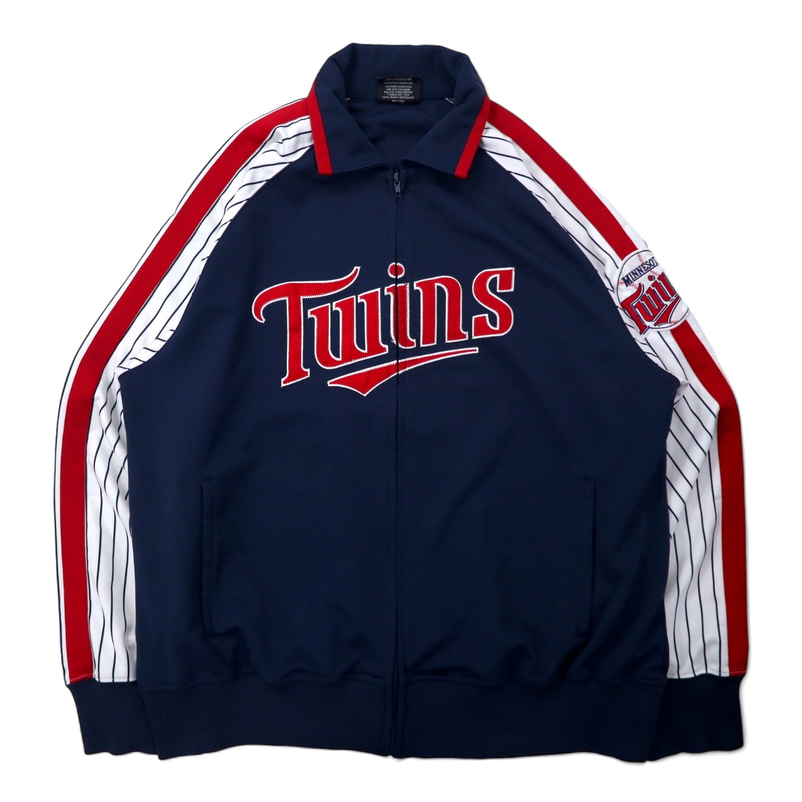 Giacca sportiva anni '90 Stitches, taglia XL, in poliestere blu navy, con bande laterali, MLB Baseball Twins, oversize.