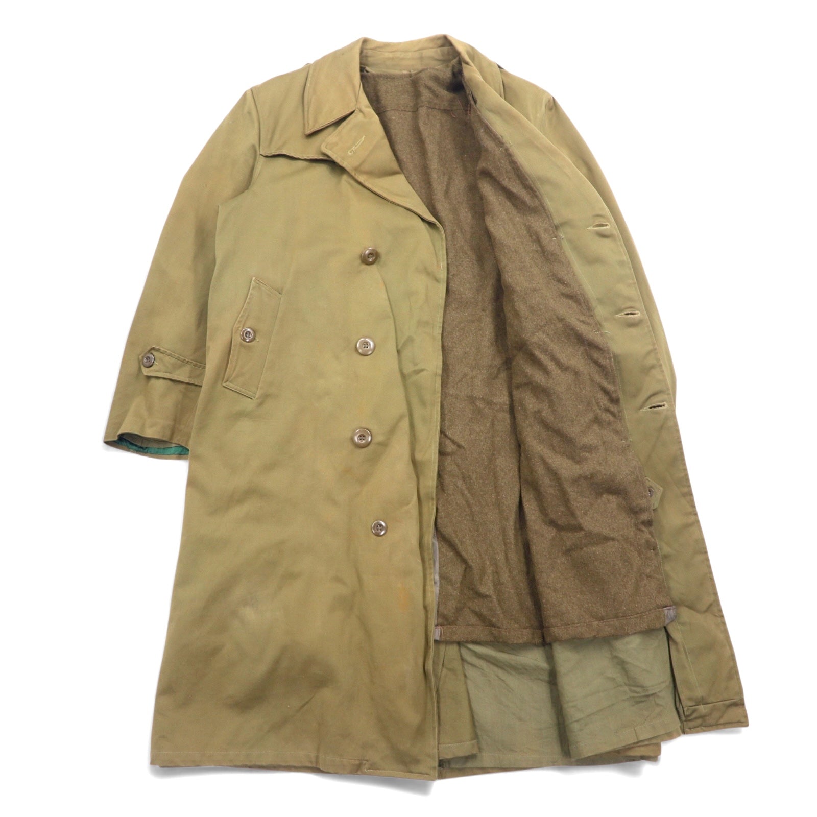 60s French Overcoat Prodotto in Francia Anni '60 Vintage Europeo Cappotto Militare Trench XL Kaki Bottoni in resina PORTEZ IMPER FBA Fodera rimovibile Cantre LA PLUIE et Cantre LE FROID