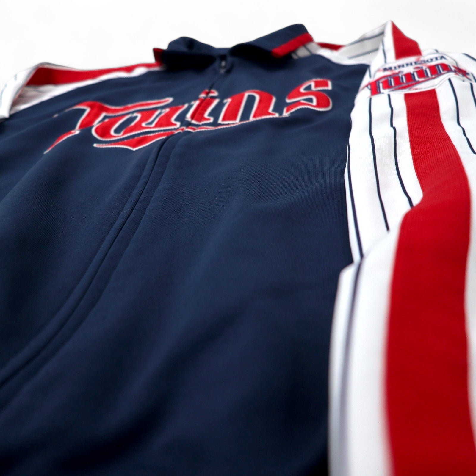 Giacca sportiva anni '90 Stitches, taglia XL, in poliestere blu navy, con bande laterali, MLB Baseball Twins, oversize.