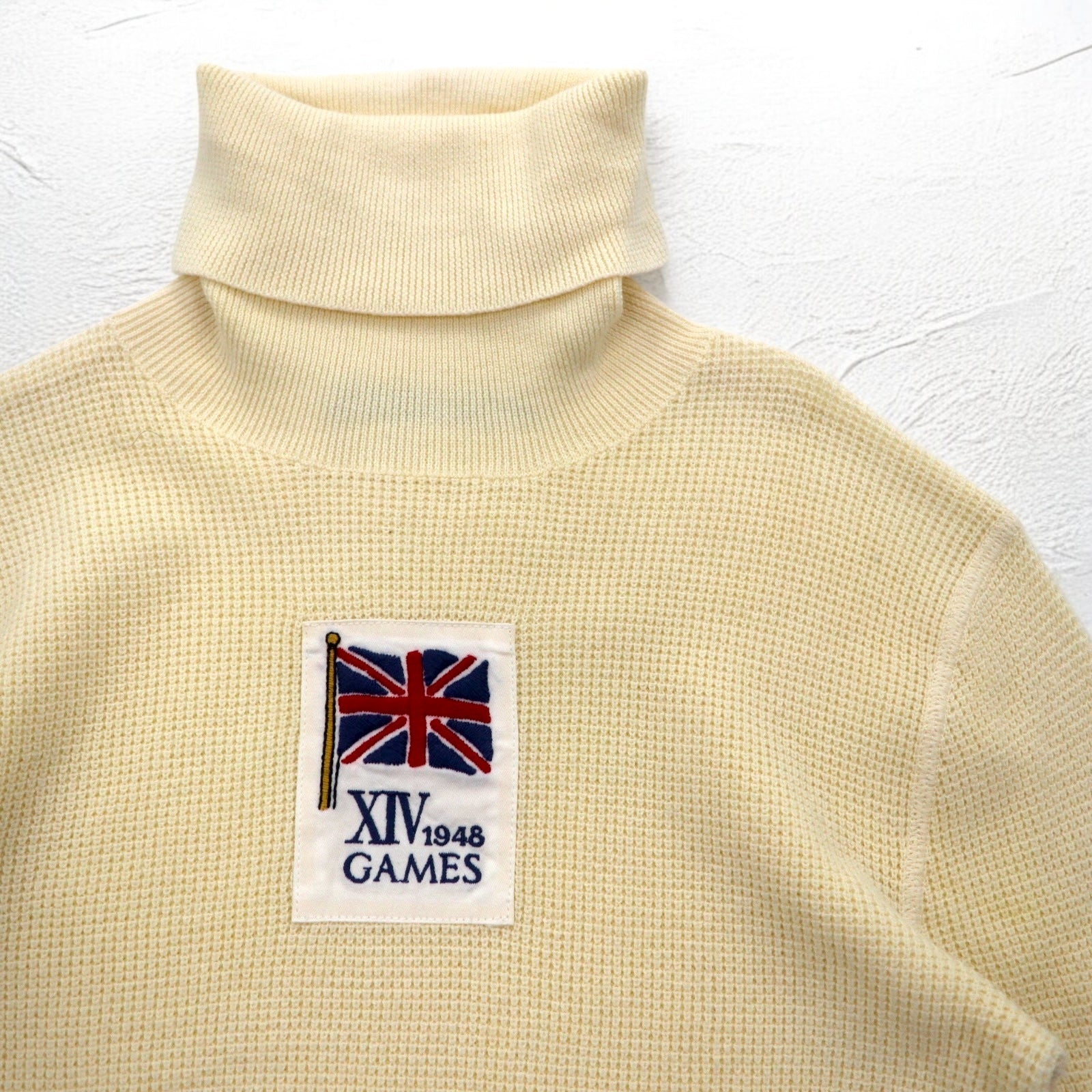 RALPH LAUREN Dolcevita in maglia termica M bianca con ricamo Union Jack