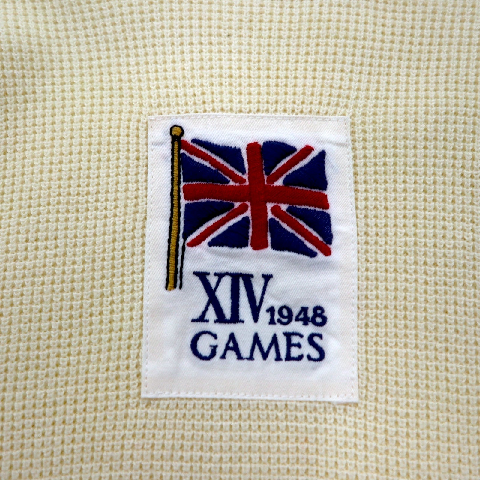 RALPH LAUREN Dolcevita in maglia termica M bianca con ricamo Union Jack