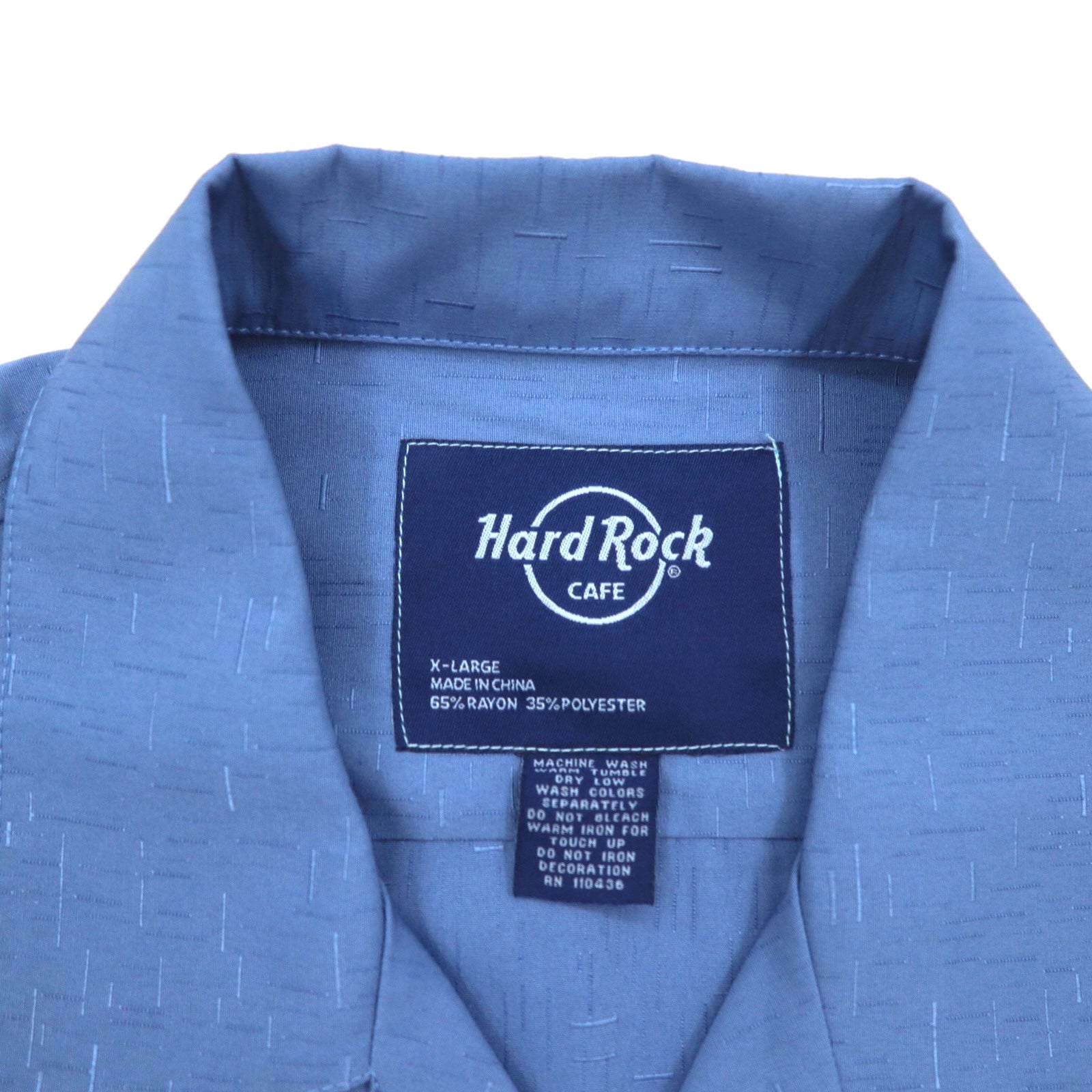 Hard Rock CAFE camicia a maniche corte collo aperto scollatura hawaiana XL blu navy rayon ricamata motivo chitarra Sashiko