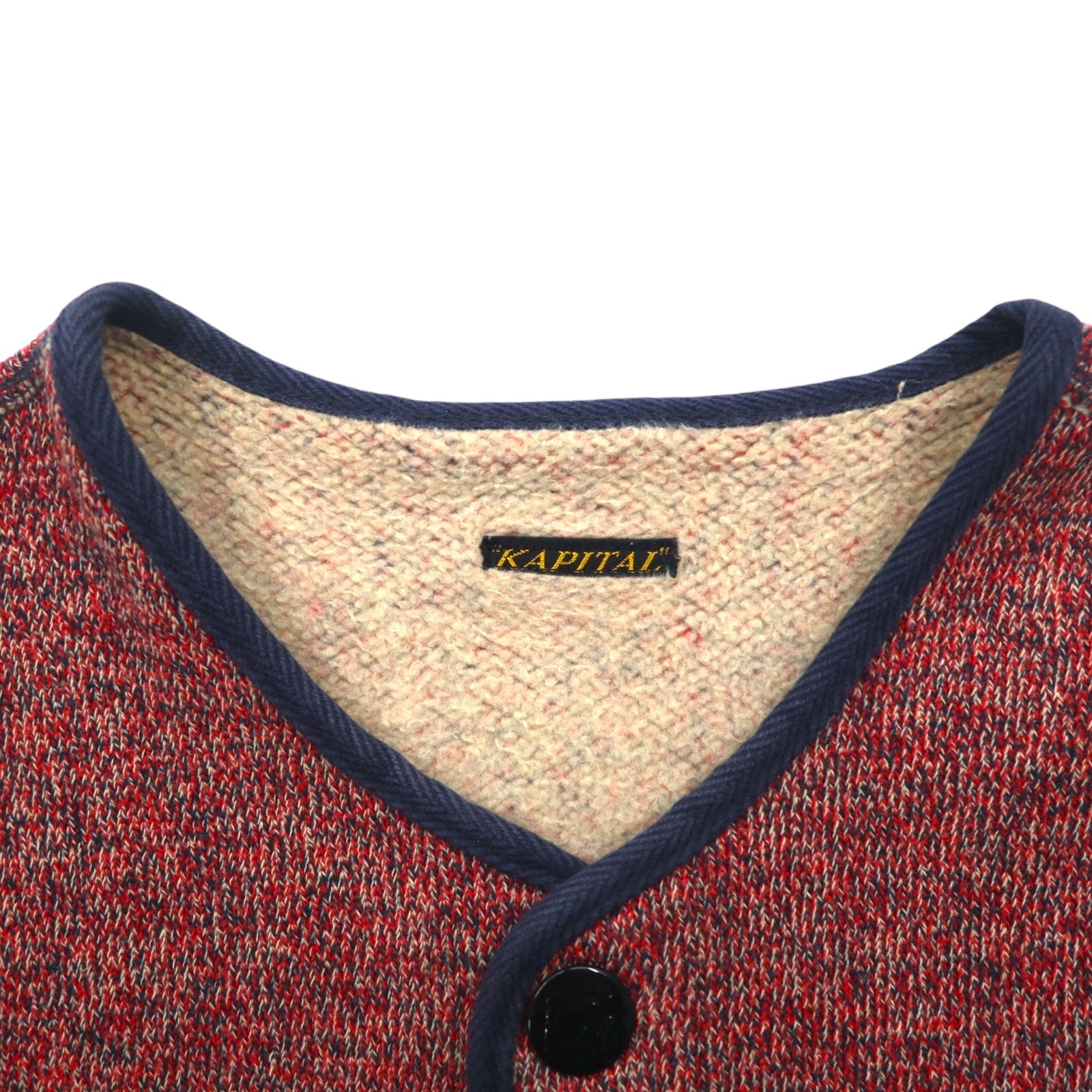 KAPITAL 裏毛 ビーチ クロス ベスト S レッド ネイビー パイピング スナップボタン 日本製