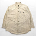 MCM Camicia Button-Down XL Beige a Quadri in Cotone Taschino sul Petto Logo Ricamato