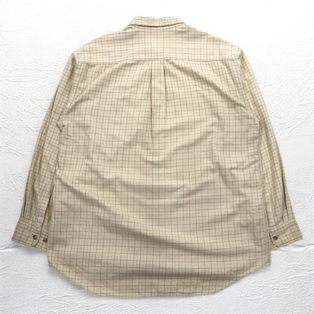 MCM Camicia Button-Down XL Beige a Quadri in Cotone Taschino sul Petto Logo Ricamato