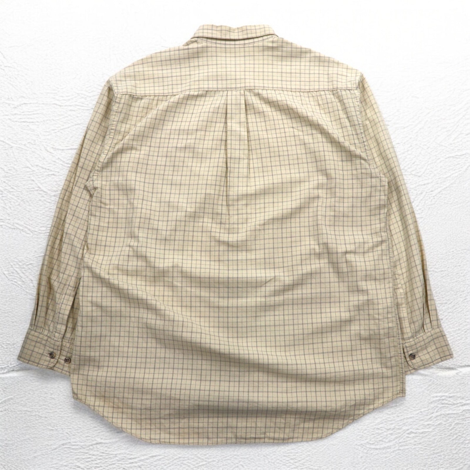 MCM Camicia Button-Down XL Beige a Quadri in Cotone Taschino sul Petto Logo Ricamato