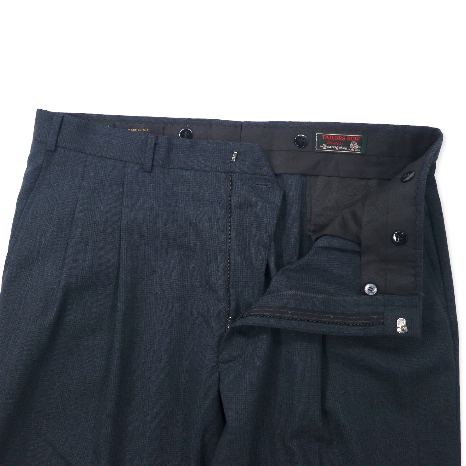 TAILORS ROW by Deansgate USA anni '80 Pantaloni a gamba larga con due pinces W96 Grigio a quadri Lana Bottoni per bretelle