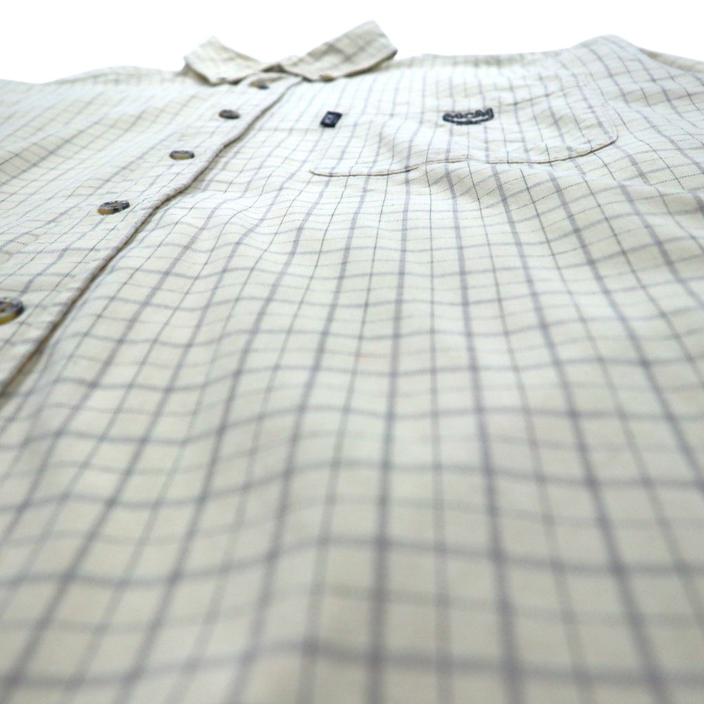 MCM Camicia Button-Down XL Beige a Quadri in Cotone Taschino sul Petto Logo Ricamato