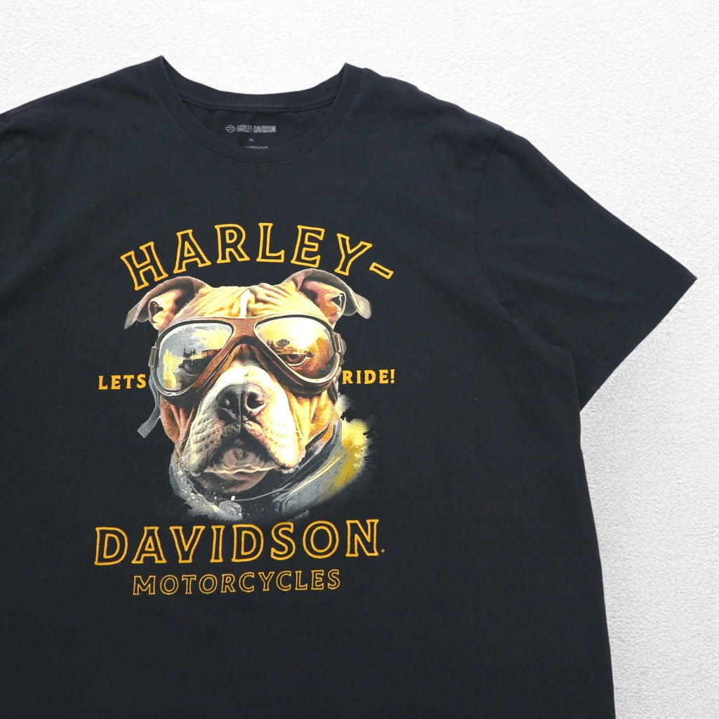Maglietta HARLEY DAVIDSON con stampa fronte-retro, taglia XL, nera, in cotone, con cane, EL PASO, Made in Honduras