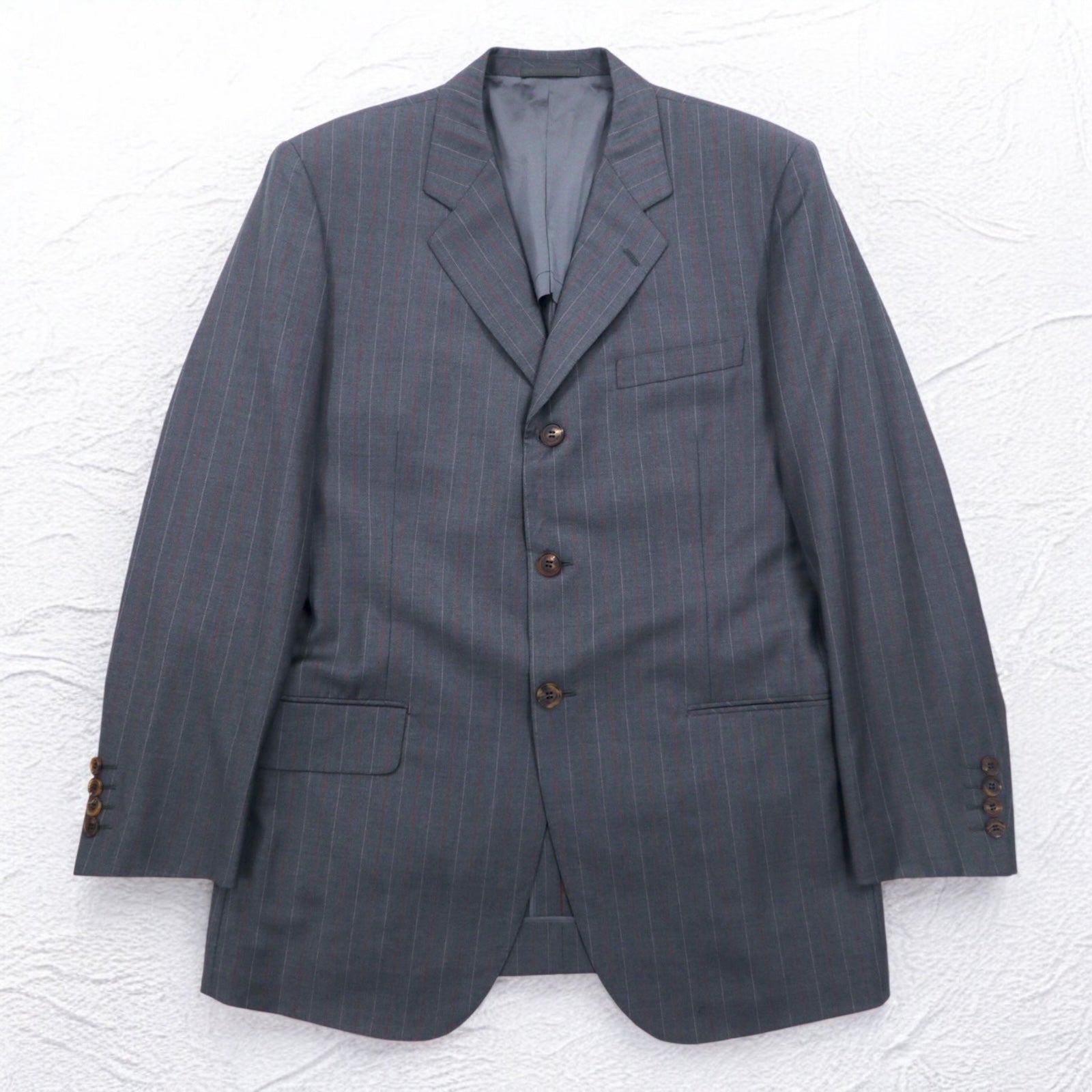 Ermenegildo Zegna Abito 3 pezzi in lana gessata grigia, taglia L, Made in Italy