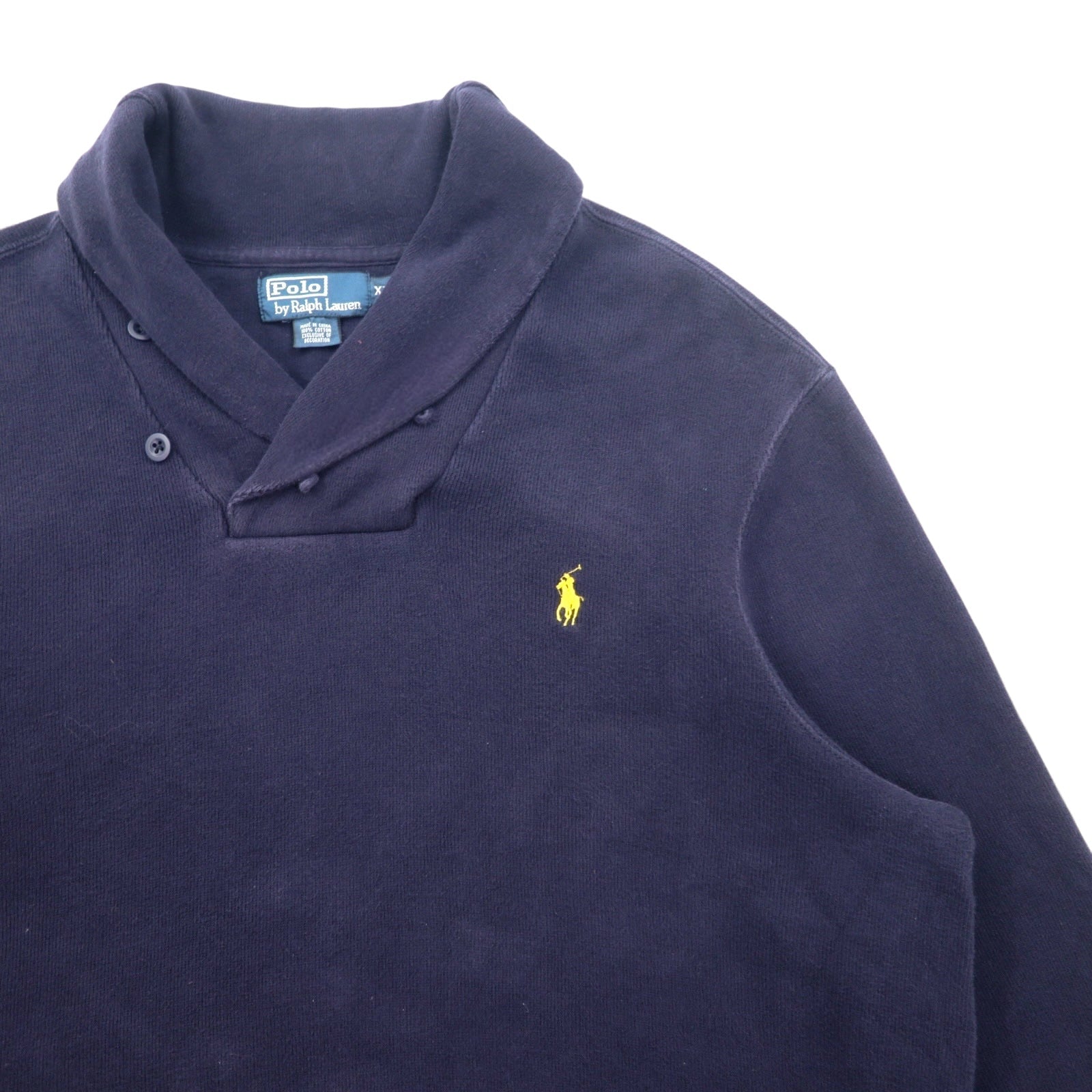 Polo by Ralph Lauren Felpa con collo sciallato XL Blu navy Cotone Ricamo piccolo pony