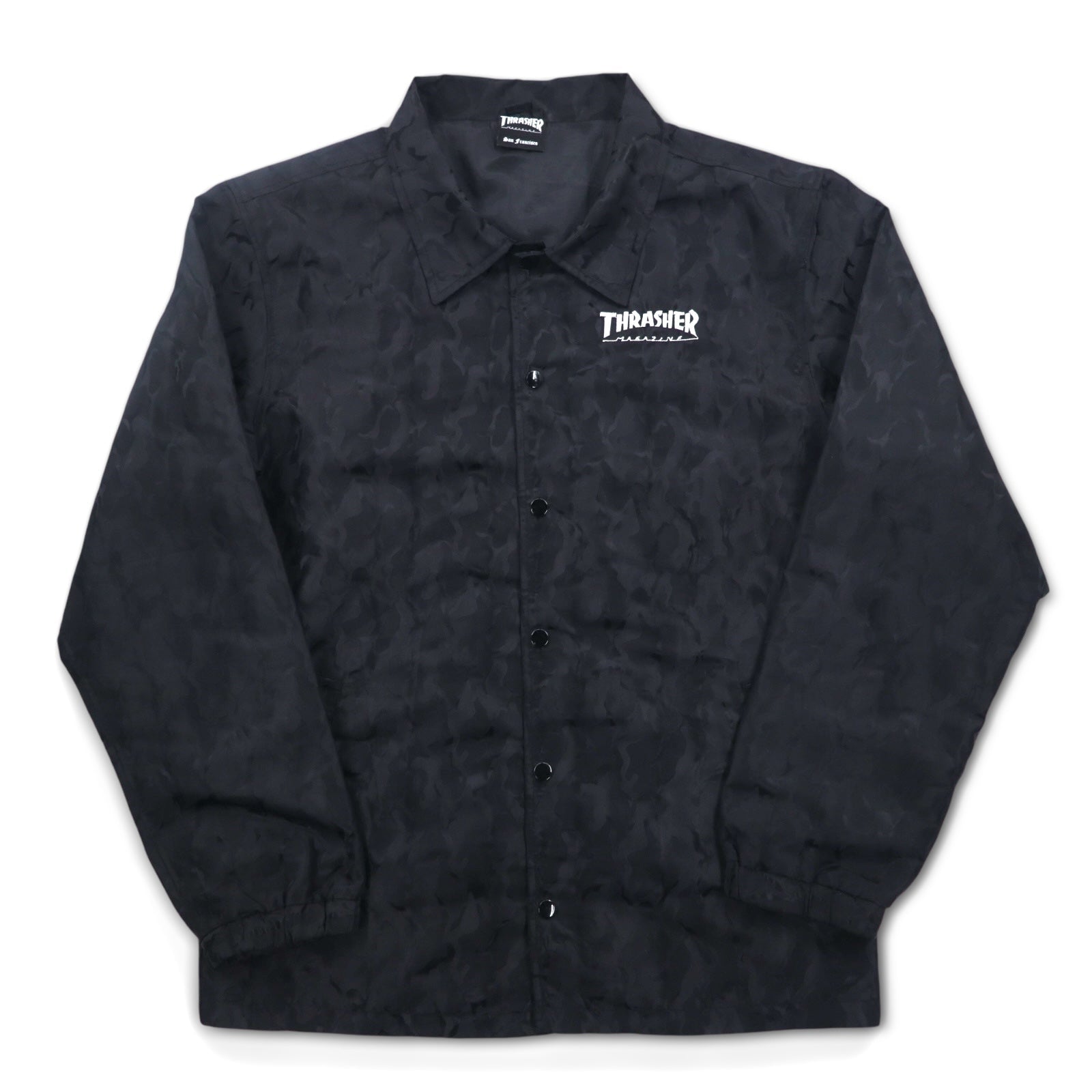 THRASHER カモフラ コーチジャケット L ブラック ポリエステル バックロゴ刺繍