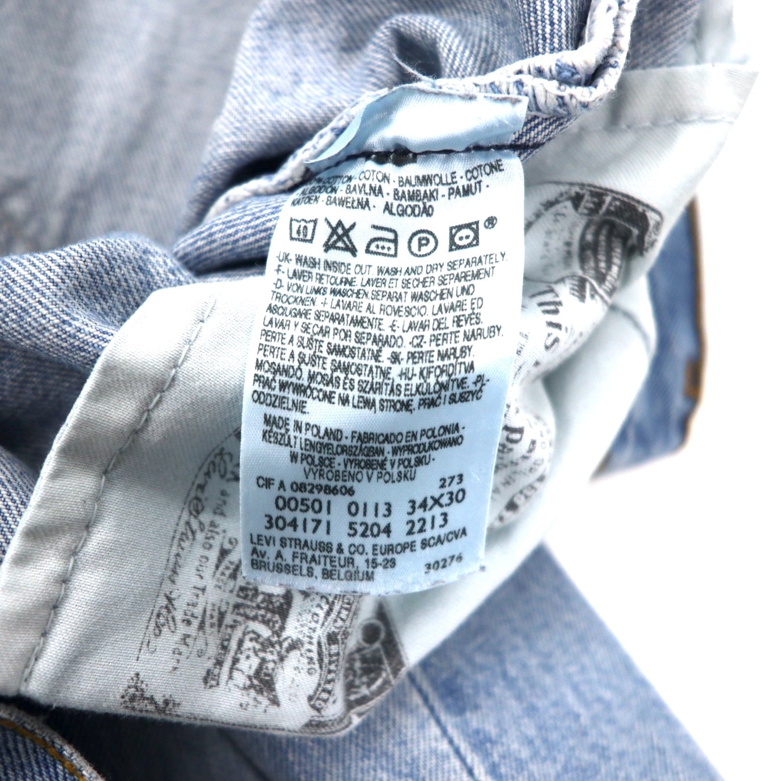 Levi's Euro Levis 501 Jeans 34 Blu Ice Wash Cotone Bottone 501-0113